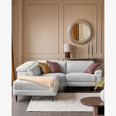 Danetti Serene light grey fabric small left hand corner chaise recliner sofa
