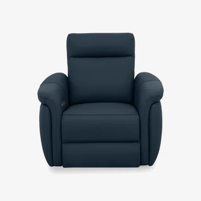 Furniture Village Dublin Leather Power Recliner Armchair with Power Headrest - Natural Milled Navy