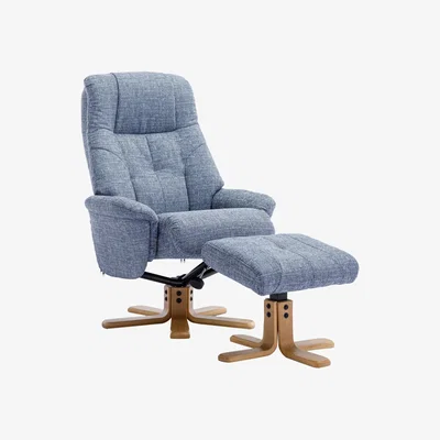 Furniture Village Muscat Fabric Swivel Recliner Chair with Footstool - Lisbon Marine