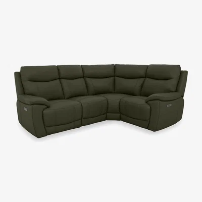 Furniture Village Sloane Leather Small Power Recliner Right Hand Facing Corner Sofa with Power Headrests - Oslo Pine