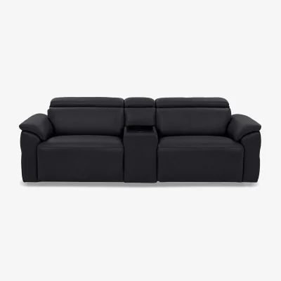 Furniture Village Dolomite 3 Seater Leather Power Recliner Sofa with Power Headrests and Console - Lavender