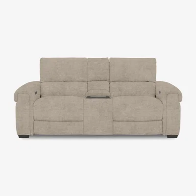 Furniture Village Nixon 2 Seater Fabric Power Recliner Sofa with Cupholder Power Console - R120 Light Khaki