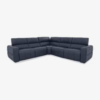 Furniture Village Cube Leather Large Power Recliner Corner Sofa with Power Headrests - Lavender