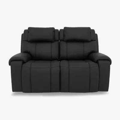 Furniture Village World of Leather - Hollywood Leather 2 Seater Power Battery Recliner Sofa with Power Headrests, Bluetooth Speakers and Storage Arms - Black