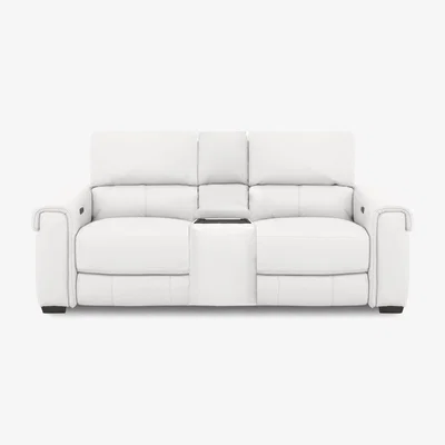 Furniture Village Nixon 2 Seater BV Leather Power Recliner Sofa with Cupholder Power Console - BV Star White