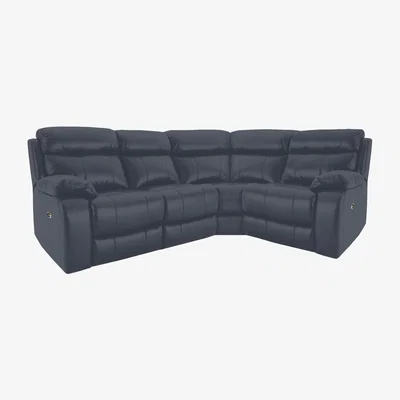 Furniture Village Moreno Small BV Leather Power Recliner Right Hand Facing Corner Sofa - BV Ocean Blue