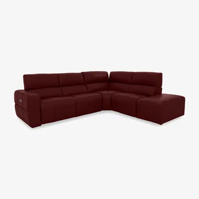 Furniture Village Cube Leather Power Recliner Right Hand Facing Chaise End Sofa with Power Headrest - Montana Ruby