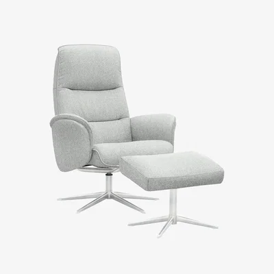 Furniture Village G Plan - Falum Fabric Swivel Recliner Chair and Footstool with Chrome Base - Swift Cygnet