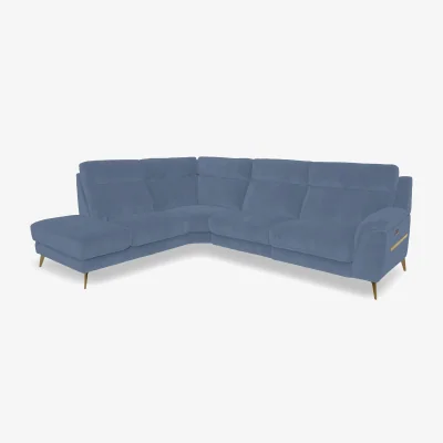 Furniture Village Eclipse Fabric Left Hand Facing Corner Power Recliner Sofa with Power Headrests and Chaise End Storage - Silverish Blue
