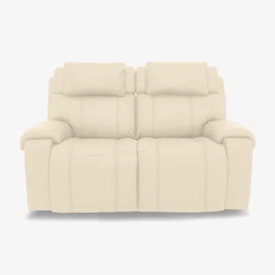 Furniture Village World of Leather - Hollywood Leather 2 Seater Power Battery Recliner Sofa with Power Headrests, Bluetooth Speakers and Storage Arms - Frost