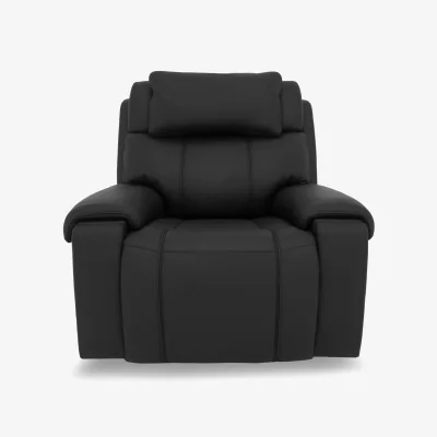 Furniture Village Hollywood Leather Power Recliner Chair with Power Headrest, Bluetooth Speakers and Storage Arms - Black