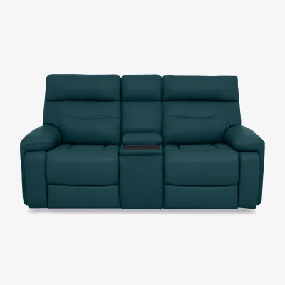 Furniture Village Cinemax Leather 2 Seater Media Console Power Recliner Sofa with Power Headrests - Midnight Jade