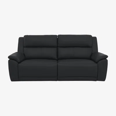Furniture Village Utah Leather 3 Seater Power Recliner Sofa with Power Headrests, Power Lumbar and Heated Seats - Natural Black Mica