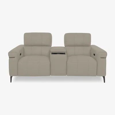 Furniture Village Homestage Fabric 2 Seater Power Recliner Media Sofa with Console and Power Headrests - Light Khaki