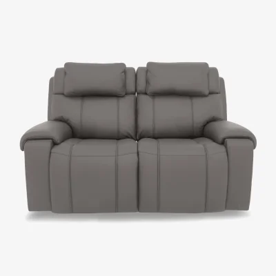 Furniture Village World of Leather - Hollywood BV Leather 2 Seater Power Battery Recliner Sofa with Power Headrests, Bluetooth Speakers and Storage Arms - BV Elephant