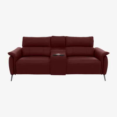 Furniture Village Jude Leather 3 Seater Power Recliner Sofa with Smart Console, Power Headrests and Power Lumbar - Montana Ruby