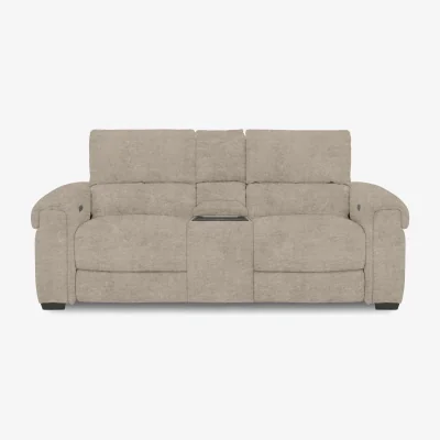 Furniture Village Nixon 2 Seater Fabric Power Recliner Sofa with Cupholder Power Console - R120 Light Khaki