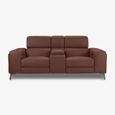 Furniture Village Action Leather 2 Seater Power Recliner Media Sofa with Power Storage Arms - Natural Redmaple