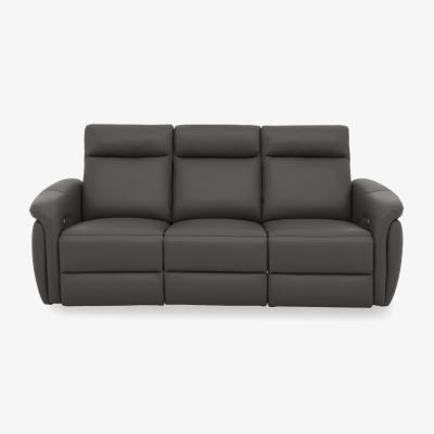 Furniture Village Dublin Leather 3 Seater Power Recliner Sofa with Power Headrests - Grey