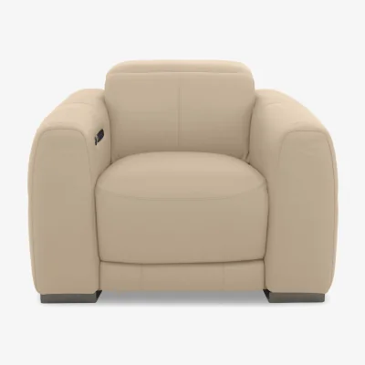 Furniture Village World of Leather - Edison Leather Power Recliner Chair with Power Headrests and Lights - Nude