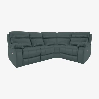 Furniture Village Moreno Small BV Leather Power Recliner Right Hand Facing Corner Sofa - BV Lake Green