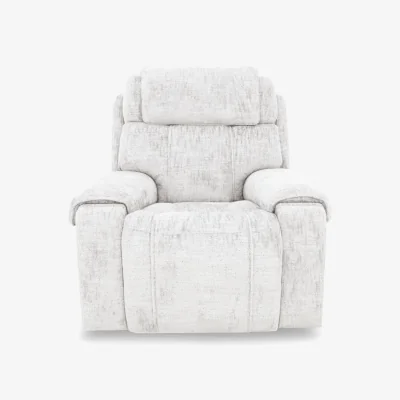 Furniture Village Hollywood Fabric Power Recliner Chair with Power Headrest, Bluetooth Speakers and Storage Arms - Frost