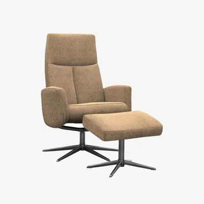 Furniture Village G Plan - Vaasa Fabric Swivel Recliner Chair and Footstool with Black Base - Boucle Cocoa
