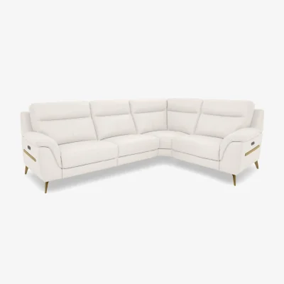 Furniture Village World of Leather - Eclipse Small Leather Power Recliner Right Hand Facing Corner Sofa with Power Headrests - Star White