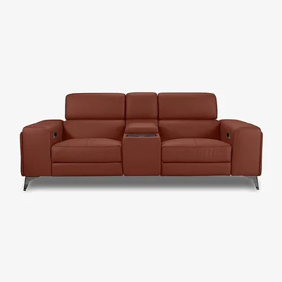 Furniture Village Action Leather 3 Seater Power Recliner Media Sofa - Red Maple