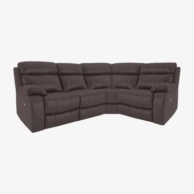 Furniture Village Moreno Small Leather Power Recliner Right Hand Facing Corner Sofa - Teak