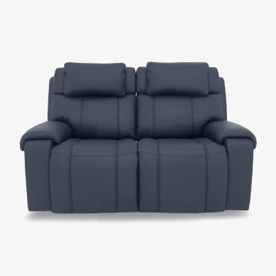 Furniture Village World of Leather - Hollywood NC Leather 2 Seater Power Battery Recliner Sofa with Power Headrests, Bluetooth Speakers and Storage Arms - NC Ocean Blue