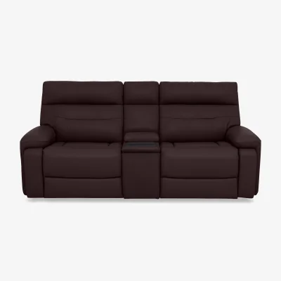 Furniture Village Cinemax Leather 3 Seater Media Console Power Recliner Sofa with Power Headrests - Burgundy