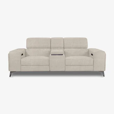 Furniture Village Action Fabric 3 Seater Power Recliner Media Sofa with Power Storage Arms - Weave Stone