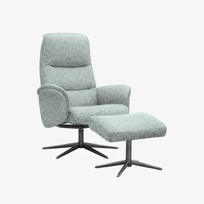 Furniture Village G Plan - Falum Fabric Swivel Recliner Chair and Footstool with Black Base - Remco Light Grey