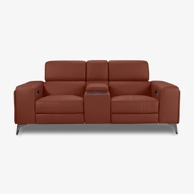 Furniture Village Action Leather 2 Seater Power Recliner Media Sofa - Red Maple