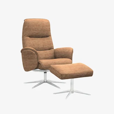 Furniture Village G Plan - Falum Fabric Swivel Recliner Chair and Footstool with Chrome Base - Victoria Ginger