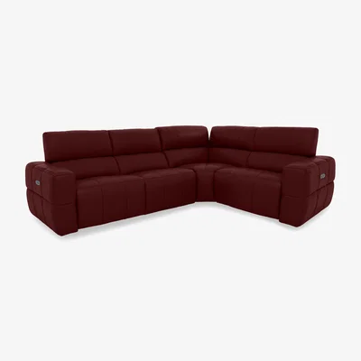 Furniture Village Cube Leather Power Recliner Right Hand Facing Corner Sofa with Power Headrests - Montana Ruby