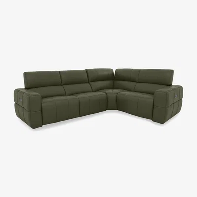 Furniture Village Cube Leather Power Recliner Right Hand Facing Corner Sofa with Power Headrests - Oslo Pine