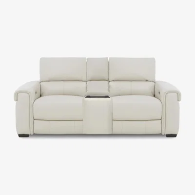 Furniture Village Nixon 2 Seater NC Leather Power Recliner Sofa with Cupholder Power Console - Frost