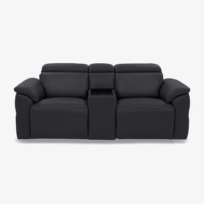 Furniture Village Dolomite 2 Seater Leather Power Recliner Sofa with Power Headrests and Console - Lavender