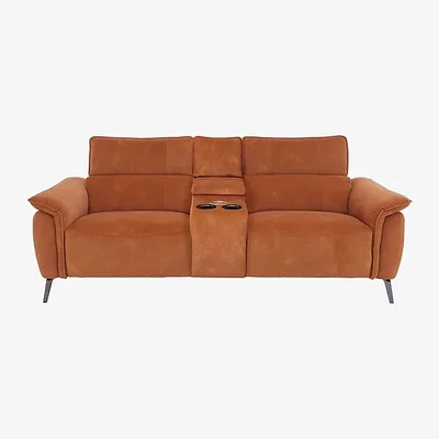 Furniture Village Jude 3 Seater Fabric Power Recliner Sofa with Smart Console Unit and Power Telescopic Headrests - Pumpkin Dexter