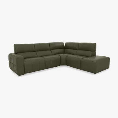 Furniture Village Cube Leather Power Recliner Right Hand Facing Chaise End Sofa with Power Headrest - Oslo Pine