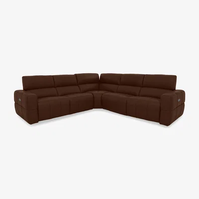 Furniture Village Cube Leather Large Power Recliner Corner Sofa with Power Headrests - Montana Chocolate