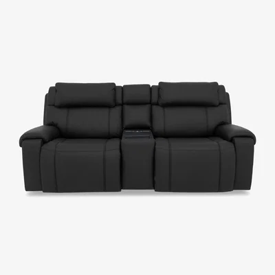 Furniture Village World of Leather - Hollywood Leather 3 Seater Power Recliner Media Sofa with Power Headrests and Storage Arms - Black