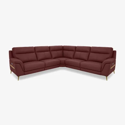 Furniture Village World of Leather - Eclipse Large Leather Power Recliner Corner Sofa with Power Headrests - Deep Red