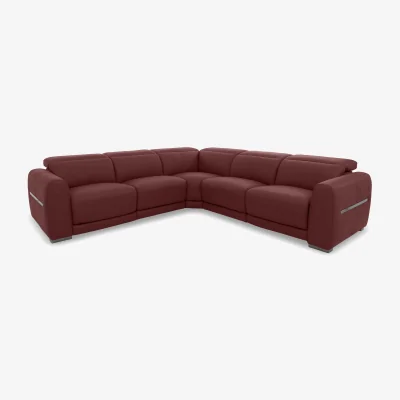 Furniture Village World of Leather - Edison Large Leather Power Recliner Corner Sofa with Power Headrests and Lights - Deep Red