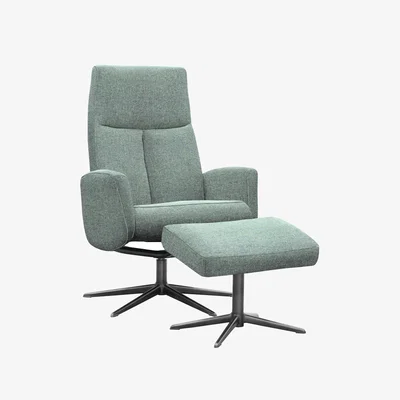Furniture Village G Plan - Vaasa Fabric Swivel Recliner Chair and Footstool with Black Base - Dapple Kingfisher