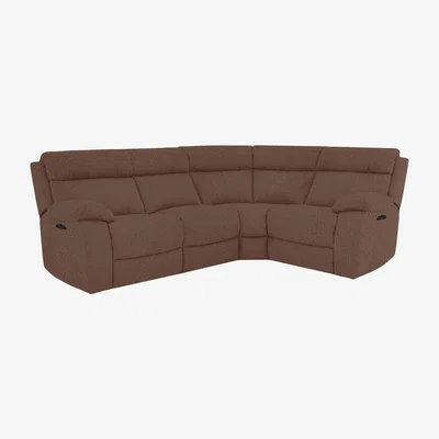 Furniture Village Moreno Small Fabric Power Recliner Right Hand Facing Corner Sofa with Power Headrests - Hazelnut