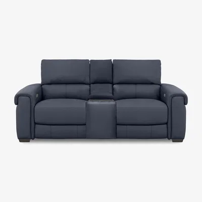Furniture Village Nixon 2 Seater NC Leather Power Recliner Sofa with Cupholder Power Console - NC Ocean Blue