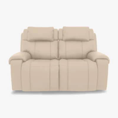 Furniture Village World of Leather - Hollywood NC Leather 2 Seater Power Battery Recliner Sofa with Power Headrests, Bluetooth Speakers and Storage Arms - NC Bisque